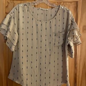 Sweet Wanderer Beige Blouse with Ruffle Sleeves